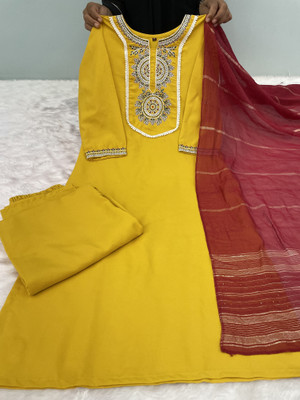 Sukhvilas Enterprise Embroidered, Solid Kurta, Salwar & Dupatta Set
