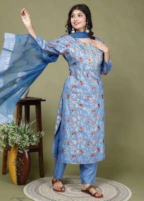 PAL CREATION Floral Print, Embroidered Kurta, Trouser/Pant & Dupatta Set