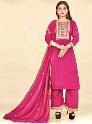 Femisha Creation Embroidered Kurta, Palazzo & Dupatta Set