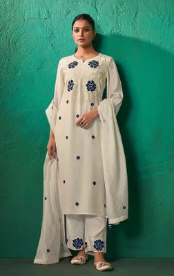 PQRST Embroidered Anarkali Kurta, Bottom & Dupatta Set