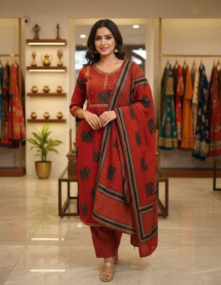kaushlya collection Animal Print Kurta, Dhoti Pant & Dupatta Set
