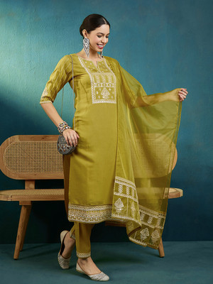 Tasrika Embroidered Kurta, Trouser/Pant & Dupatta Set