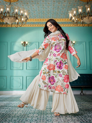 Royal Export Embroidered Kurta, Sharara & Dupatta Set