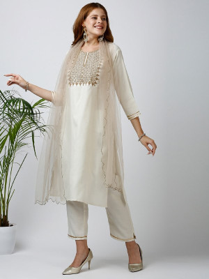 ShreeHariRam Enterprise Embroidered Kurta, Palazzo & Dupatta Set