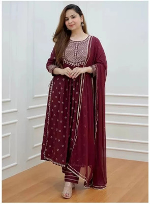 KBZ Embroidered Anarkali Kurta, Bottom & Dupatta Set