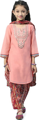 BIBA Girls Festive & Party Kurta and Trouser Set(Orange Pack of 3)