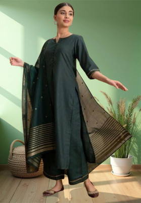 KPHOUSE Solid Kurta, Palazzo & Dupatta Set