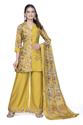 FASHNETIC Floral Print Kurta, Palazzo & Dupatta Set