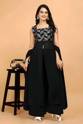 S B Senjaliya Printed Kurta, Palazzo & Dupatta Set