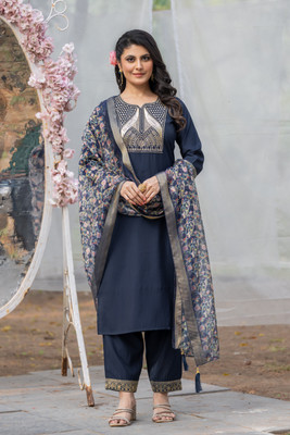 Ajantatextile Embroidered Kurta, Trouser/Pant & Dupatta Set