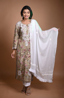 MALKIAT Embroidered Kurta, Trouser/Pant & Dupatta Set