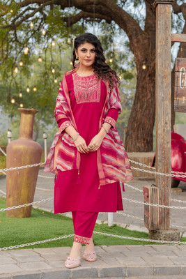Ajantatextile Embroidered Kurta, Trouser/Pant & Dupatta Set