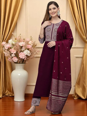ORRIYA Embroidered Kurta, Trouser/Pant & Dupatta Set