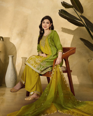 SheWill Embroidered Kurta, Palazzo & Dupatta Set