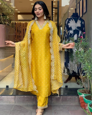 HOUSE OF COMMON Embroidered Kurta, Patiala & Dupatta Set