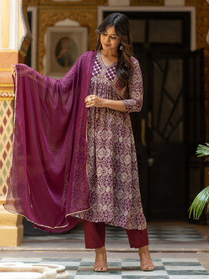 UTOPIAFASHION Printed Anarkali Kurta, Bottom & Dupatta Set