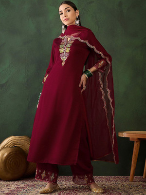 Sangria Embroidered Kurta, Trouser/Pant & Dupatta Set