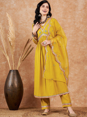 Sangria Embroidered Anarkali Kurta, Bottom & Dupatta Set