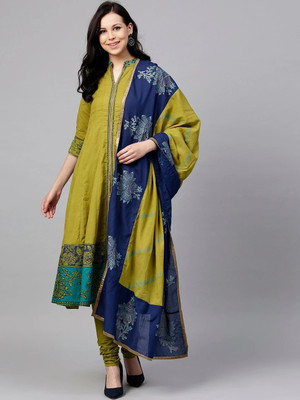 Rain & Rainbow Printed Anarkali Kurta, Bottom & Dupatta Set