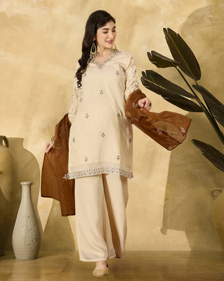 Kvsfab Embroidered Kurta, Palazzo & Dupatta Set
