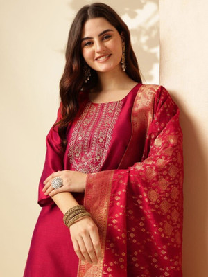 CLAVINET Embroidered Kurta, Trouser/Pant & Dupatta Set