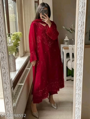 DIZVU Embroidered Kurta, Trouser/Pant & Dupatta Set