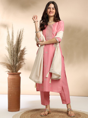 CLAVINET Embroidered Kurta, Trouser/Pant & Dupatta Set