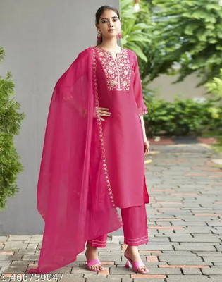 Blue Zircon Embroidered Kurta, Trouser/Pant & Dupatta Set