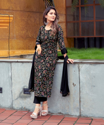 Skylee Embellished, Geometric Print, Floral Print Kurta, Trouser/Pant & Dupatta Set