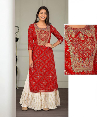 RHUAN ENTRPRISES Embroidered Kurta, Sharara & Dupatta Set