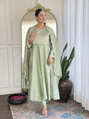 OMICRON FAB Embroidered Kurta, Palazzo & Dupatta Set