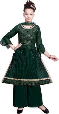 KCM FASHION Embellished Kurta, Palazzo & Dupatta Set