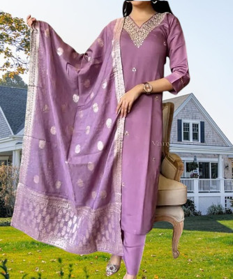 Psfashion Embroidered Kurta, Trouser/Pant & Dupatta Set