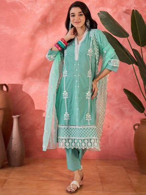 Sangria Embroidered Kurta, Trouser/Pant & Dupatta Set