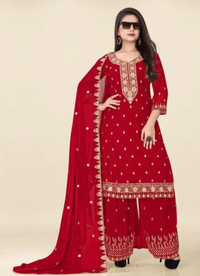 JANKI FASHION Embroidered Kurta, Sharara & Dupatta Set