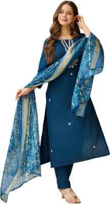 Theasvolks Embroidered Kurta, Trouser/Pant & Dupatta Set