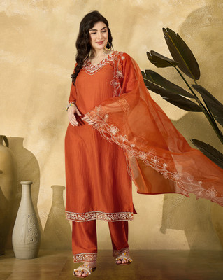 SheWill Embroidered Kurta, Trouser/Pant & Dupatta Set