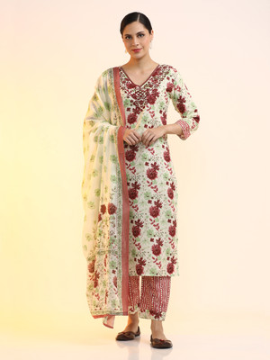 Jaipur Kurti Floral Print Kurta, Trouser/Pant & Dupatta Set