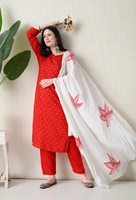saanvi collection Polka Print Kurta, Palazzo & Dupatta Set