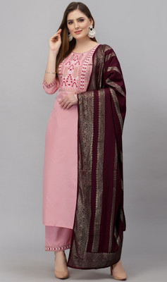 CLAVINET Solid Kurta, Trouser/Pant & Dupatta Set