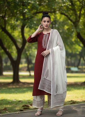 irtiqa Embroidered Kurta, Palazzo & Dupatta Set