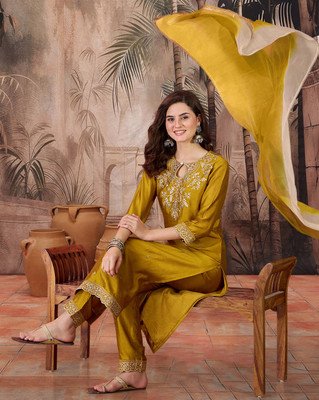 Tasrika Embroidered Kurta, Trouser/Pant & Dupatta Set