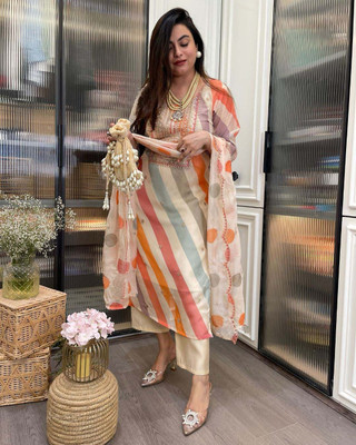 kuku Polka Print Kurta, Trouser/Pant & Dupatta Set