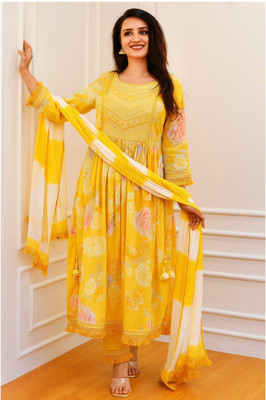 DAKSHFAB Printed Kurta, Trouser/Pant & Dupatta Set