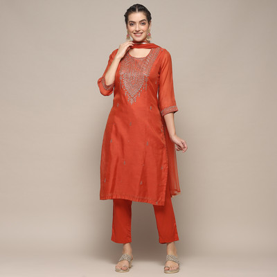 BIBA Embroidered Kurta, Trouser/Pant & Dupatta Set