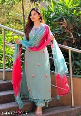 Ajantatextile Embroidered Kurta, Trouser/Pant & Dupatta Set