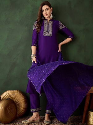 Sangria Embroidered Kurta, Trouser/Pant & Dupatta Set