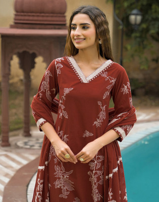 Skylee Printed, Embellished Kurta, Trouser/Pant & Dupatta Set