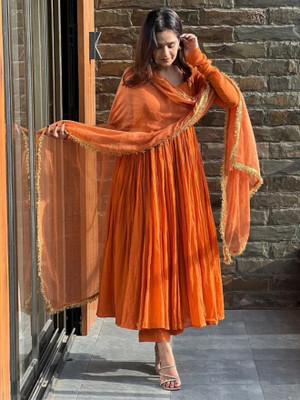 Sanzzy Solid Anarkali Kurta, Bottom & Dupatta Set