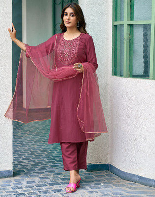 Skylee Embellished, Embroidered, Self Design Kurta, Trouser/Pant & Dupatta Set